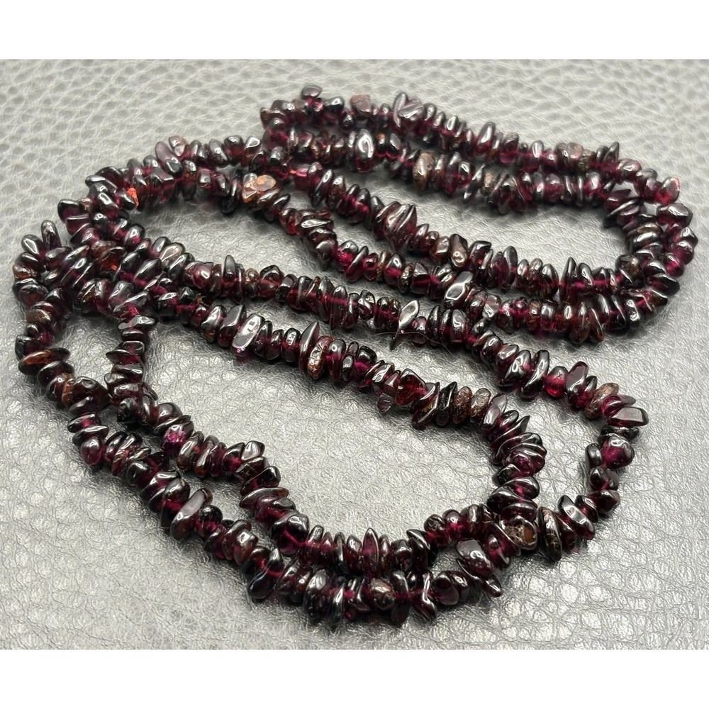 Vintage Garnet Gemstone Chip Bead Long  Layering Necklace 36" Strand